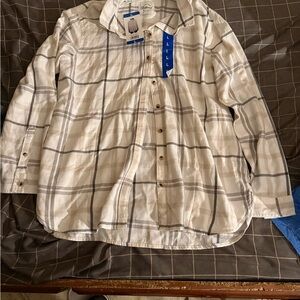 Womens white and grey plaid shirt